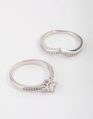 Silver Plated Glamorous V-Stack Ring Set