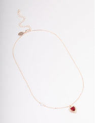 Rose Gold Diamante Heart & Pearl Necklace
