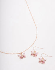 Rose Gold Diamante Butterfly Jewellery Set