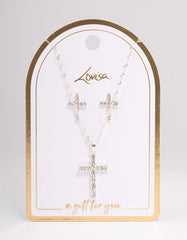 Silver Diamante Cross Jewellery Set