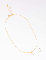 Silver Pearl Drop Necklace & Earring Set