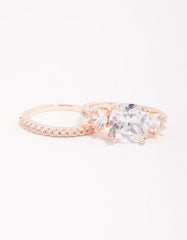 Rose Gold Triple Stone Ring Set