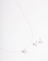 Silver Diamante Butterfly Jewellery Set