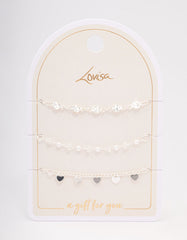 Silver Disc Pearl & Heart Bracelet Pack