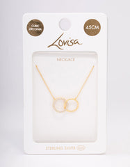 Gold Plated Sterling Silver Paved Link Hoop Necklace