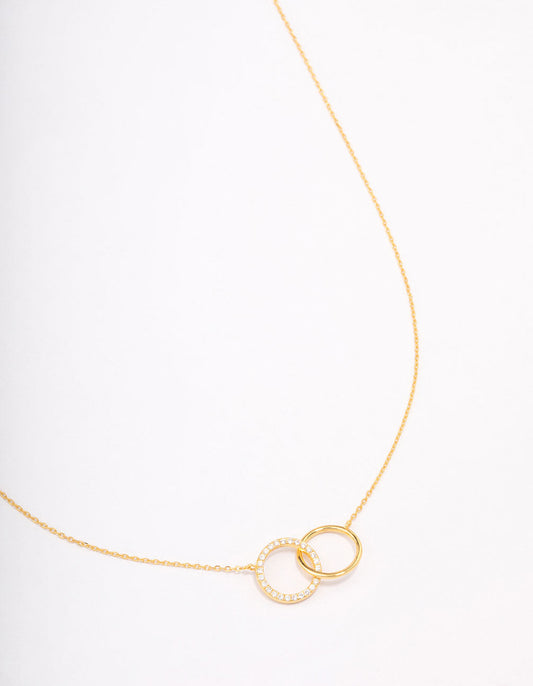 Gold Plated Sterling Silver Paved Link Hoop Necklace