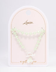 Silver Green Beaded & Pearl Bracelet
