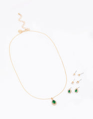 Gold Multi Pear Diamante Jewellery Set