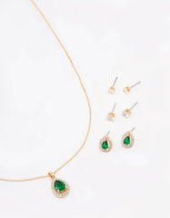 Gold Multi Pear Diamante Jewellery Set