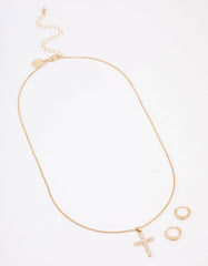 Gold Plated Diamante Cross Jewellery Set