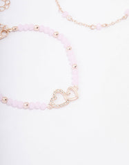 Rose Gold Pink Beaded Heart Bracelet Pack