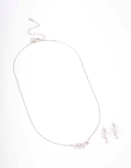 Silver Dainty Sparkle Flower Necklace & Earring Set