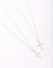 Silver Classic Diamante Cross Necklace Pack