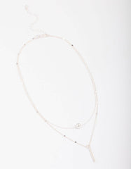 Silver Bar & Ball Layered Necklace