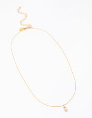 Waterproof Gold Plated Stainless Steel Thin Baguette Round Cubic Zirconia Pendant Necklace