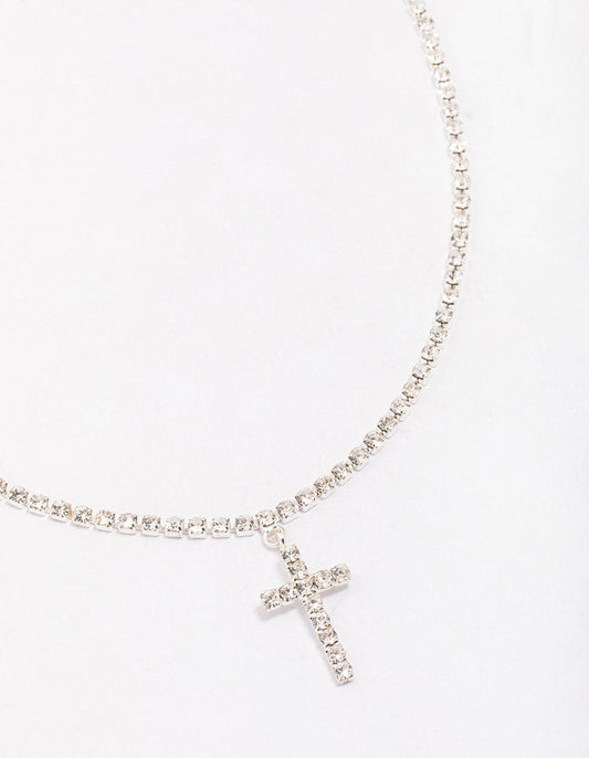 Silver Cup Chain Cross Pendant Necklace