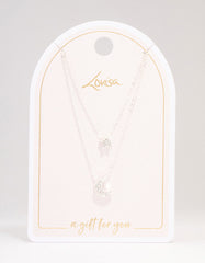 Silver Half Moon Star Double Layered Necklace