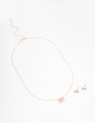 Rose Gold Bow Diamante Jewellery Set