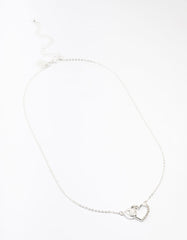 Silver Diamante Heart Link Necklace