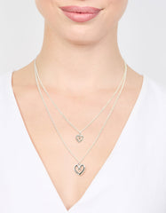 Silver Double Chain Heart Diamante Necklace