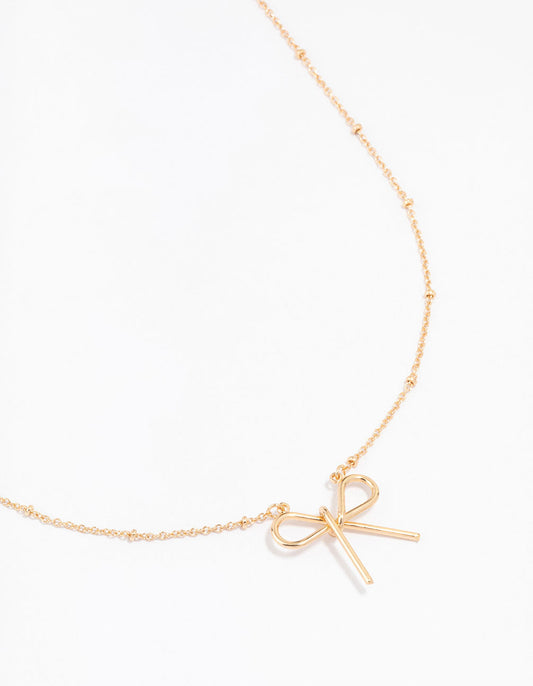 Gold Ball Chain Bow Necklace