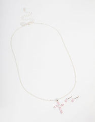 Silver Plated Diamante Cross Necklace & Stud Earrings Set
