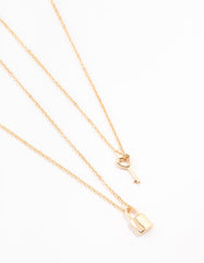 Gold Lock & Key Necklace 2-Pack