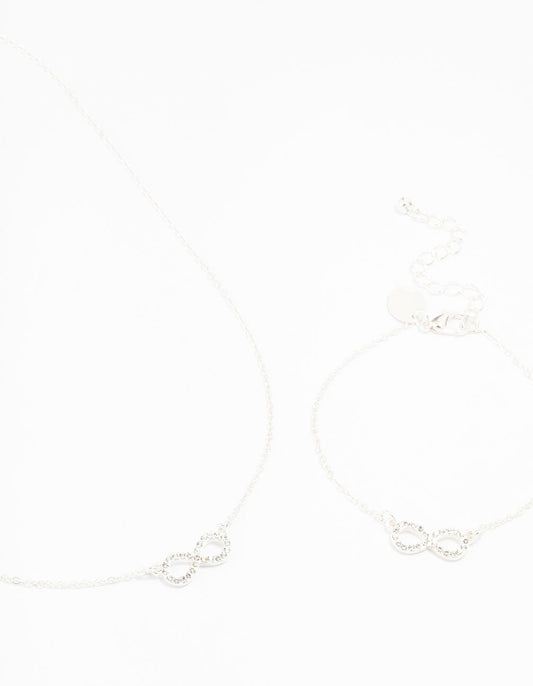 Silver Plated Infinity Necklace & Bracelet Set