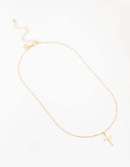 Gold Flat Solid Cross Necklace