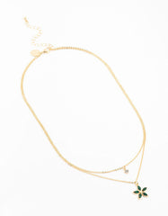Gold Chain Diamante Flower Layered Necklace