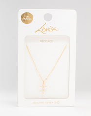 Gold Plated Sterling Silver Cubic Zirconia Cross Necklace