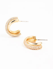 Mixed Metals Cubic Zirconia Cross Hoop Earrings