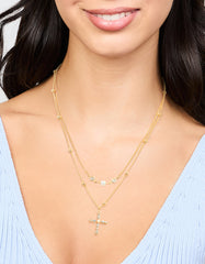 Gold Layered Diamante Cross & Pearl Necklace