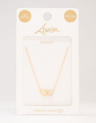 Gold Plated Sterling Silver Double Heart Cubic Zirconia Necklace