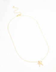 Gold Plated Pave Set Cubic Zirconia Bow Necklace