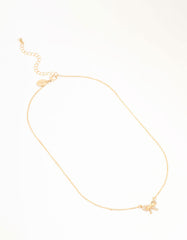 Gold Dainty Diamante Bow Necklace