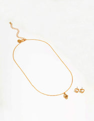 Gold Link Heart Diamante Necklace & Earrings Set