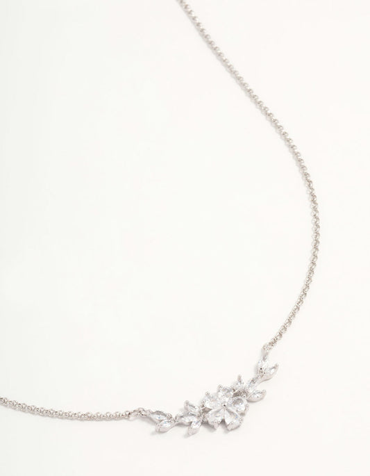 Silver Cubic Zirconia Flower & Vine Necklace
