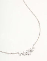 Silver Cubic Zirconia Flower & Vine Necklace