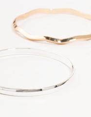 Mixed Metals Plain & Wavy Bangles 4-Pack