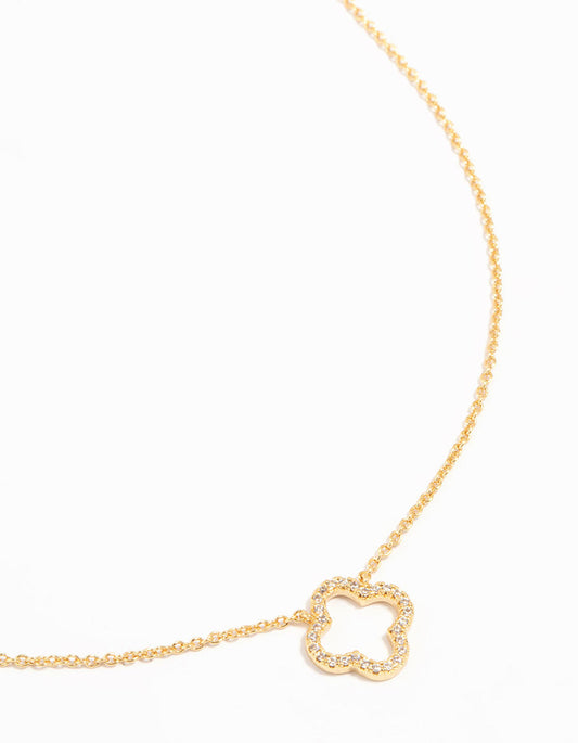 Gold Plated Brass Cubic Zirconia Hollow Flower Necklace