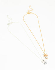 Heart & Bow Pendant Necklaces 2-Pack
