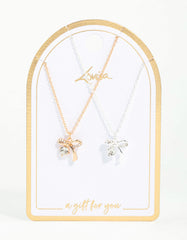 Mixed Metals Bow with Diamante Necklaces 2-Pack