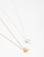 Mixed Metals Bow with Diamante Necklaces 2-Pack
