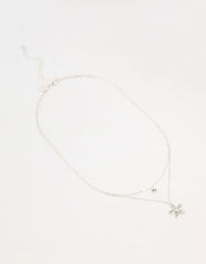 Silver Diamante Flower Layered Necklace