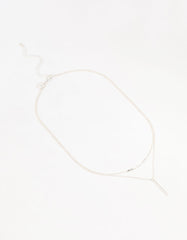 Silver Double Chain Bar Layered Necklace