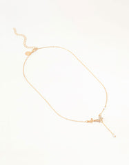 Gold Diamante Pearl Butterfly Y-Necklace