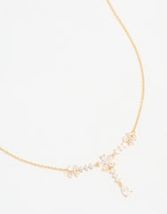 Gold Plated Pearl Flower Trio Y-Necklace