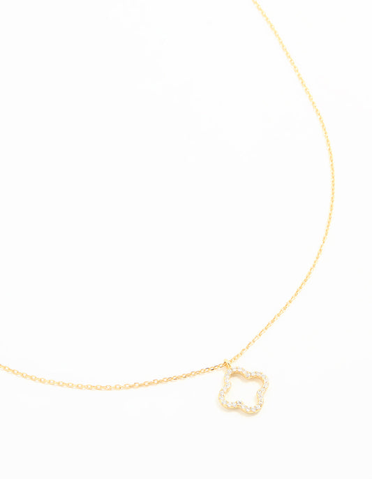 Gold Plated Sterling Silver Cubic Zirconia Flower Pendant Necklace