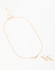 Gold Olive Branch Necklace & Earrings Set